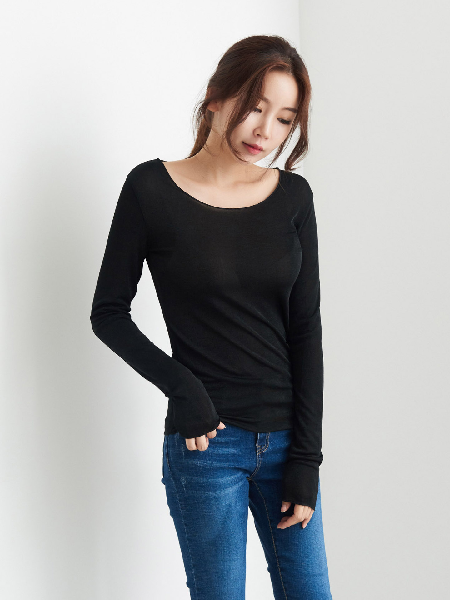 Basic T-shirts Daily Look Good Boat Neck Long Slee
