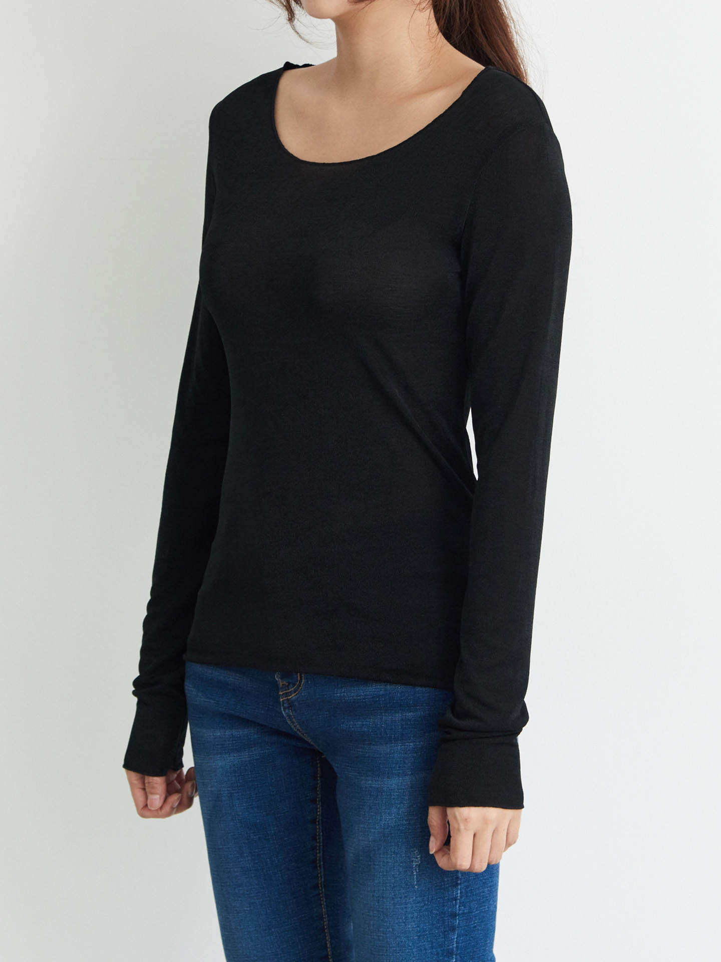 Basic T-shirts Daily Look Good Boat Neck Long Slee