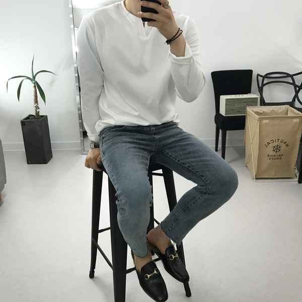 Korea Jeans Pants Med Gray Denim Pants Men's Fa