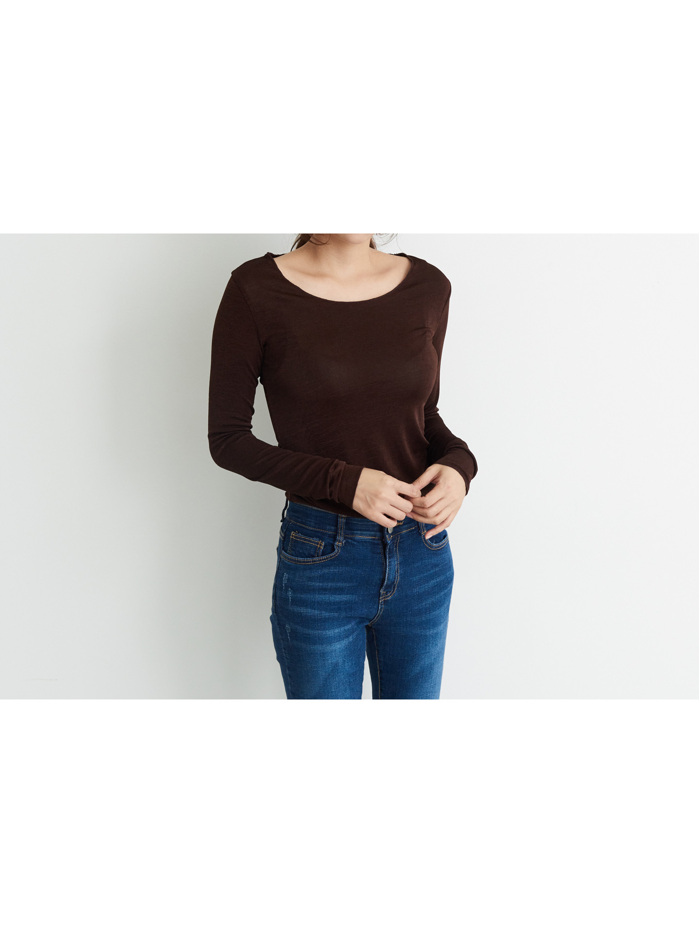 Basic T-shirts Daily Look Good Boat Neck Long Slee