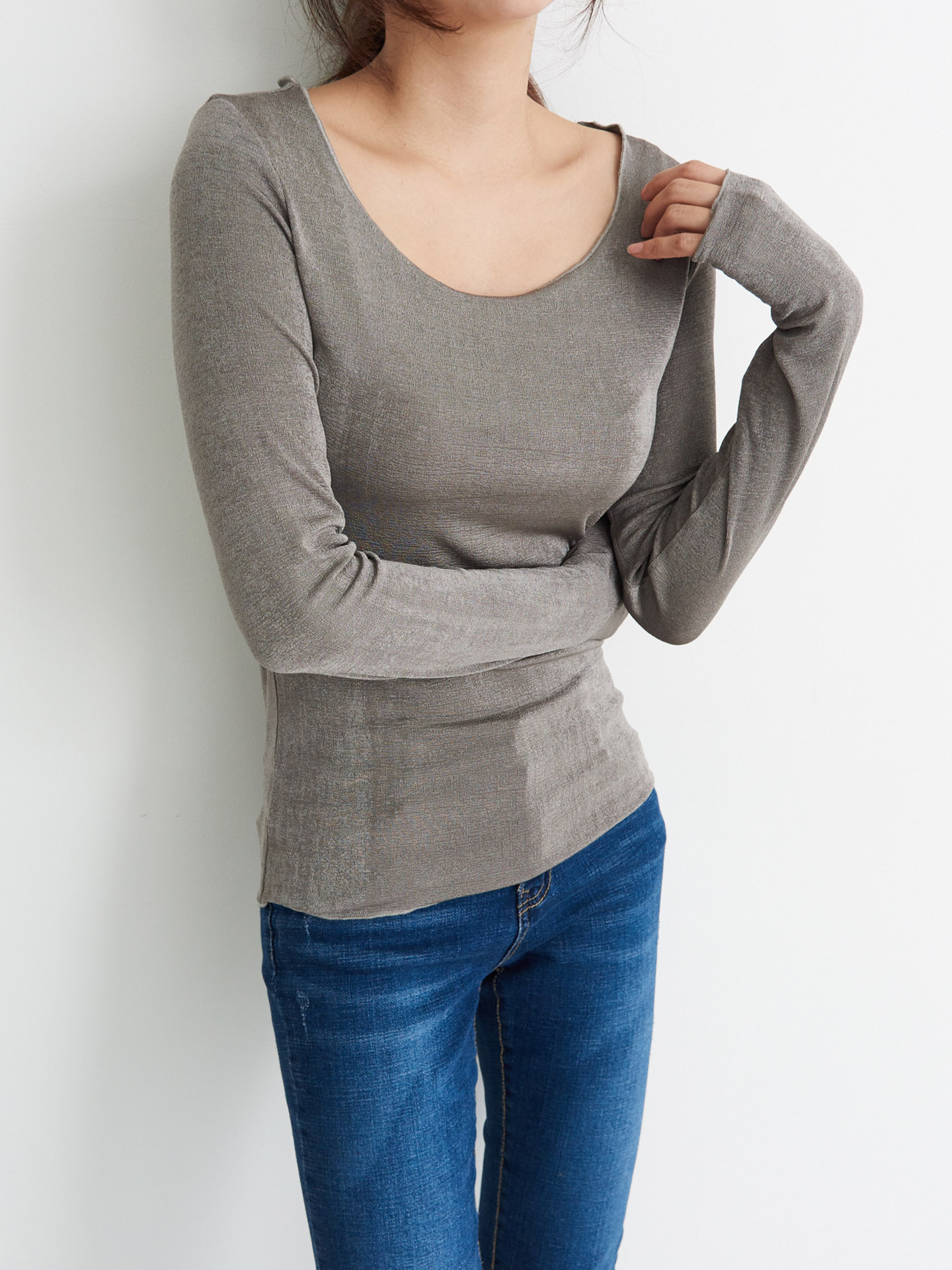 Basic T-shirts Daily Look Good Boat Neck Long Slee