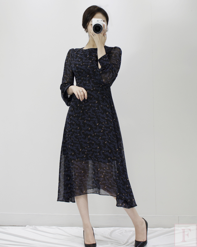 Autumn New Flower Long Sleeve Chiffon Long Dress 3