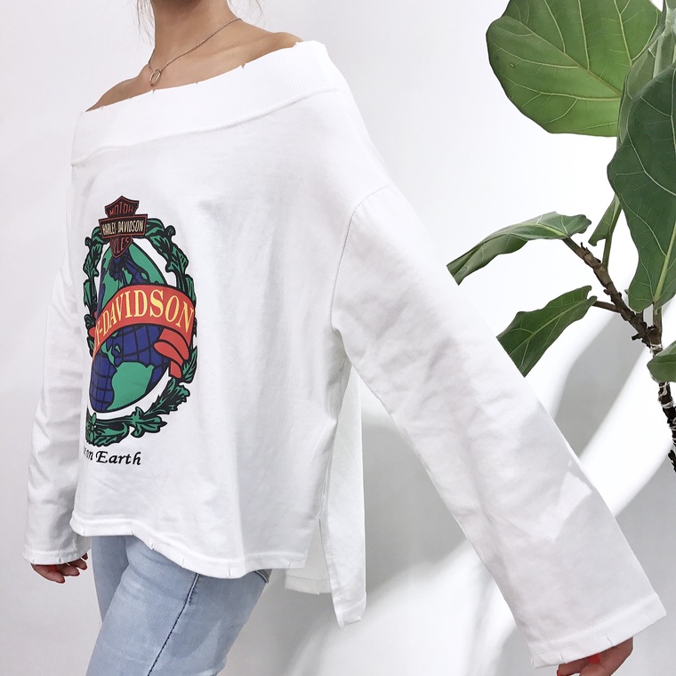Feminine man-to-man off-shoulder polo 2 color Autu