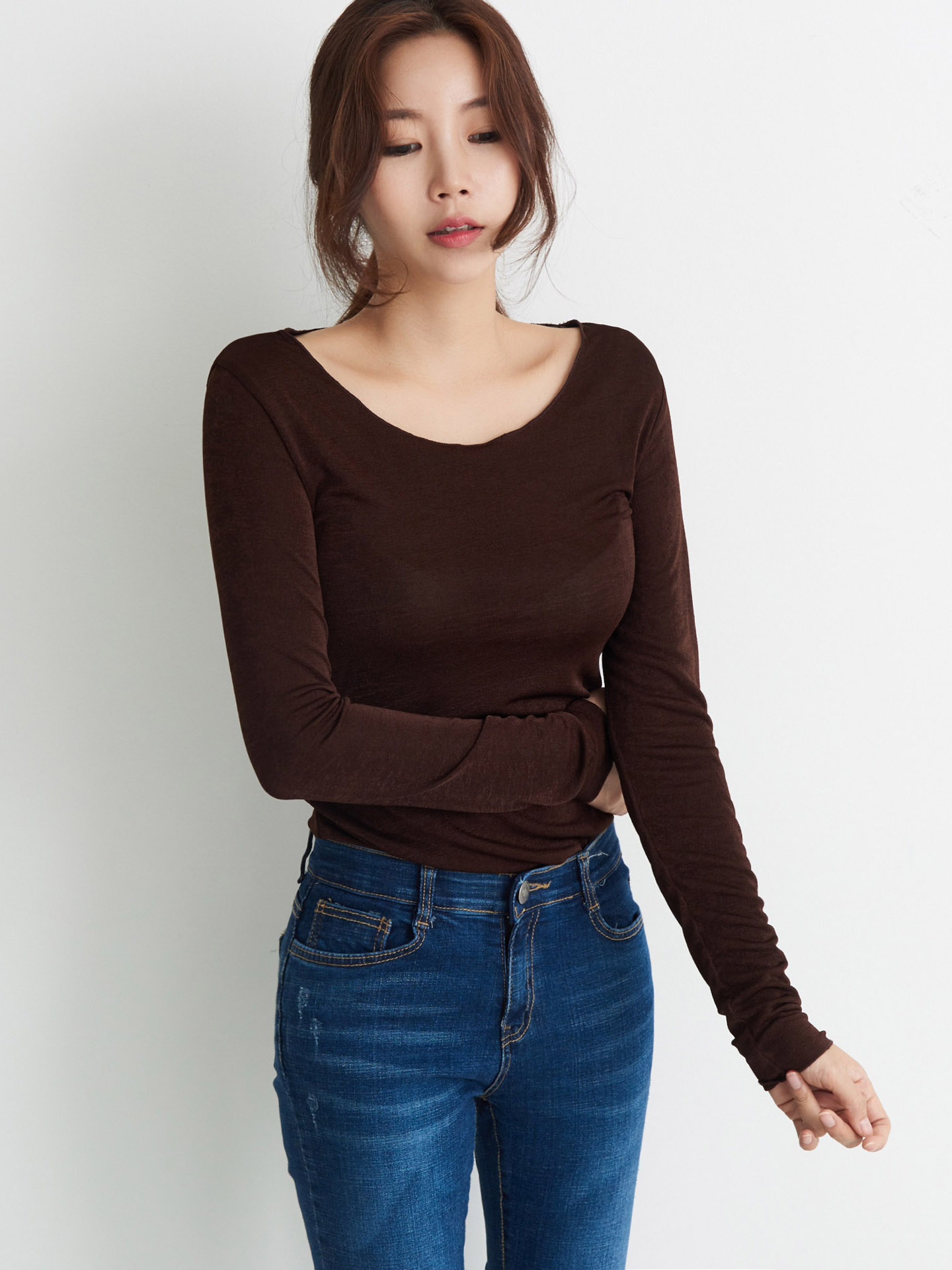 Basic T-shirts Daily Look Good Boat Neck Long Slee