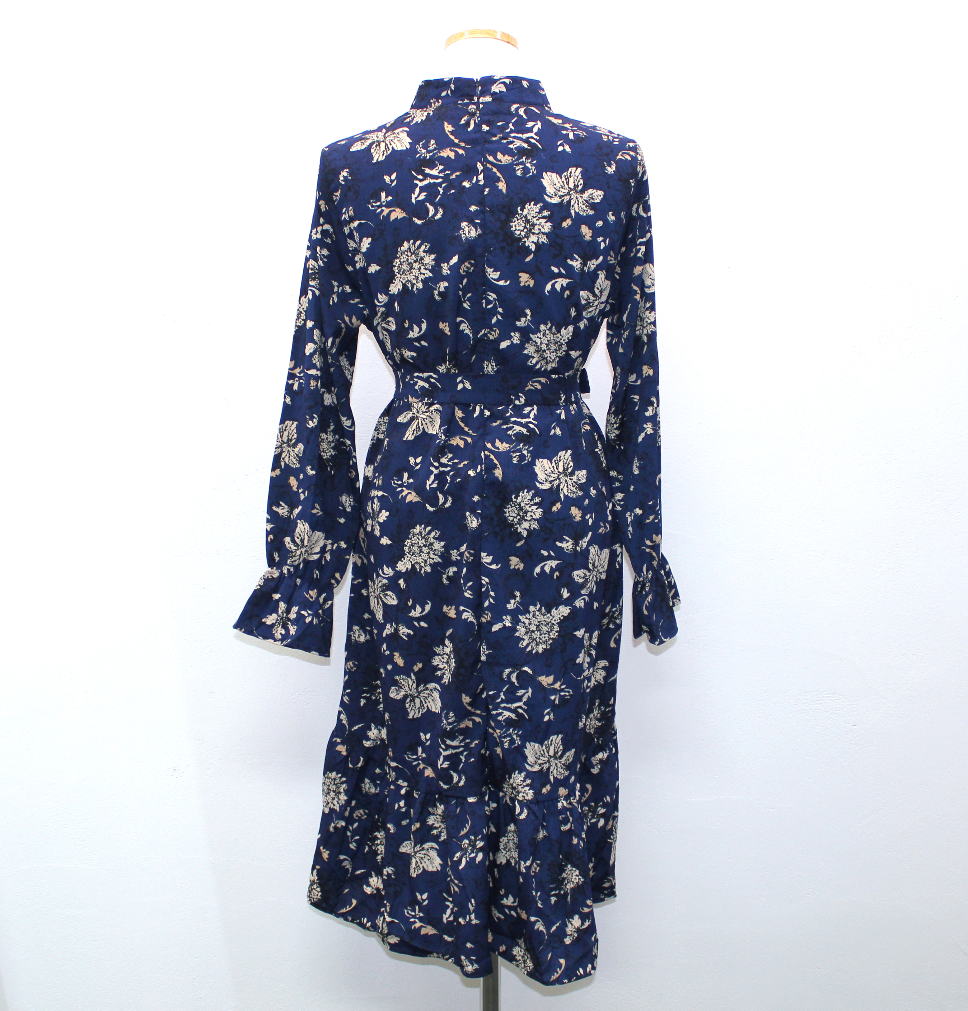 Autumn china neck flower chiffon skirt ruffle dres