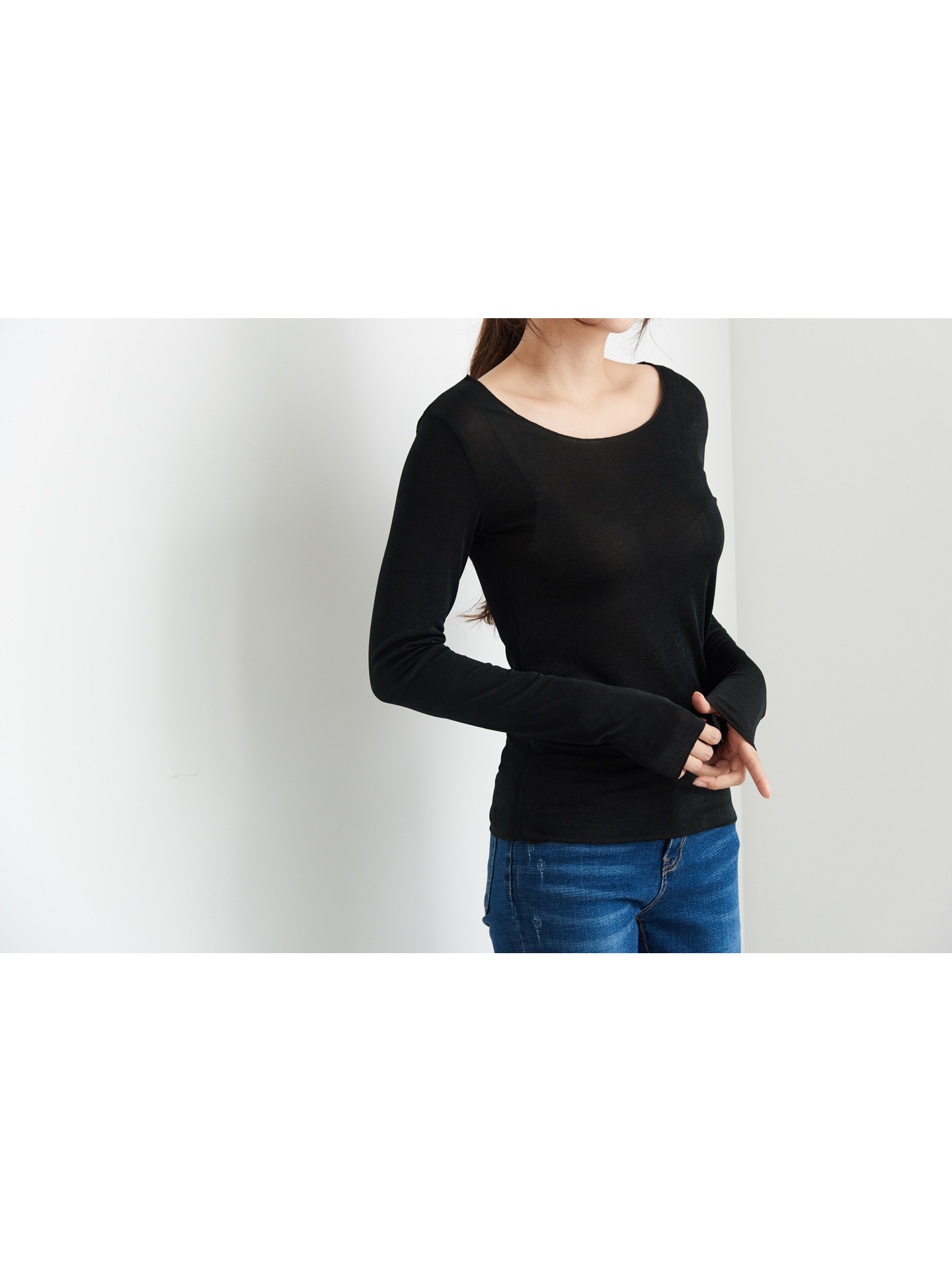 Basic T-shirts Daily Look Good Boat Neck Long Slee