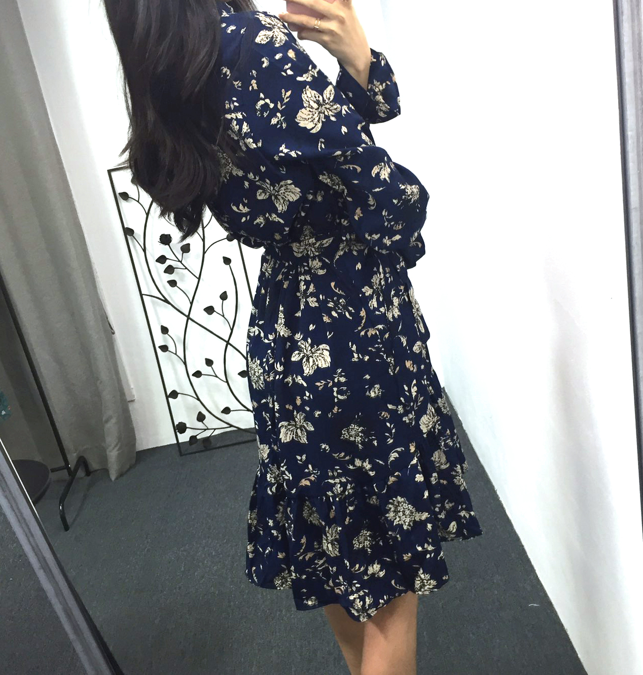 Autumn china neck flower chiffon skirt ruffle dres