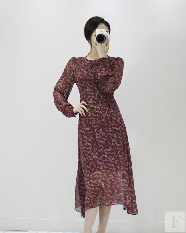 Autumn New Flower Long Sleeve Chiffon Long Dress 3