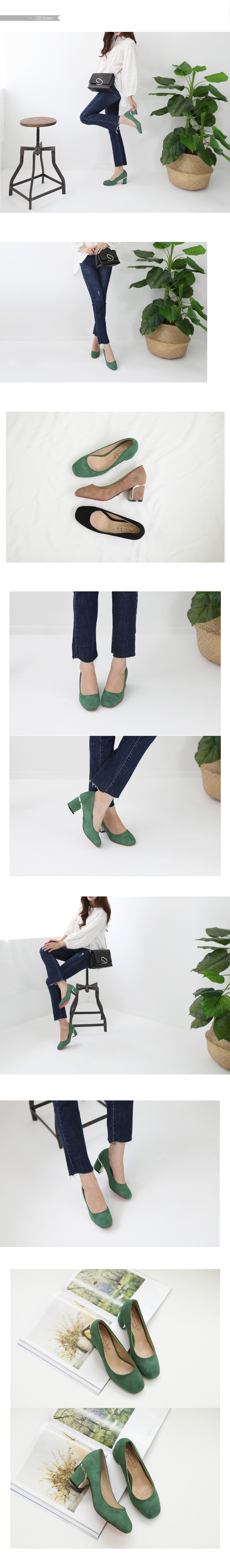 Gold Point Suede Middle Heel Pumps 6cm Shoes Squar