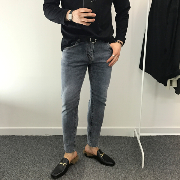 Korea Jeans Pants Med Gray Denim Pants Men's Fa
