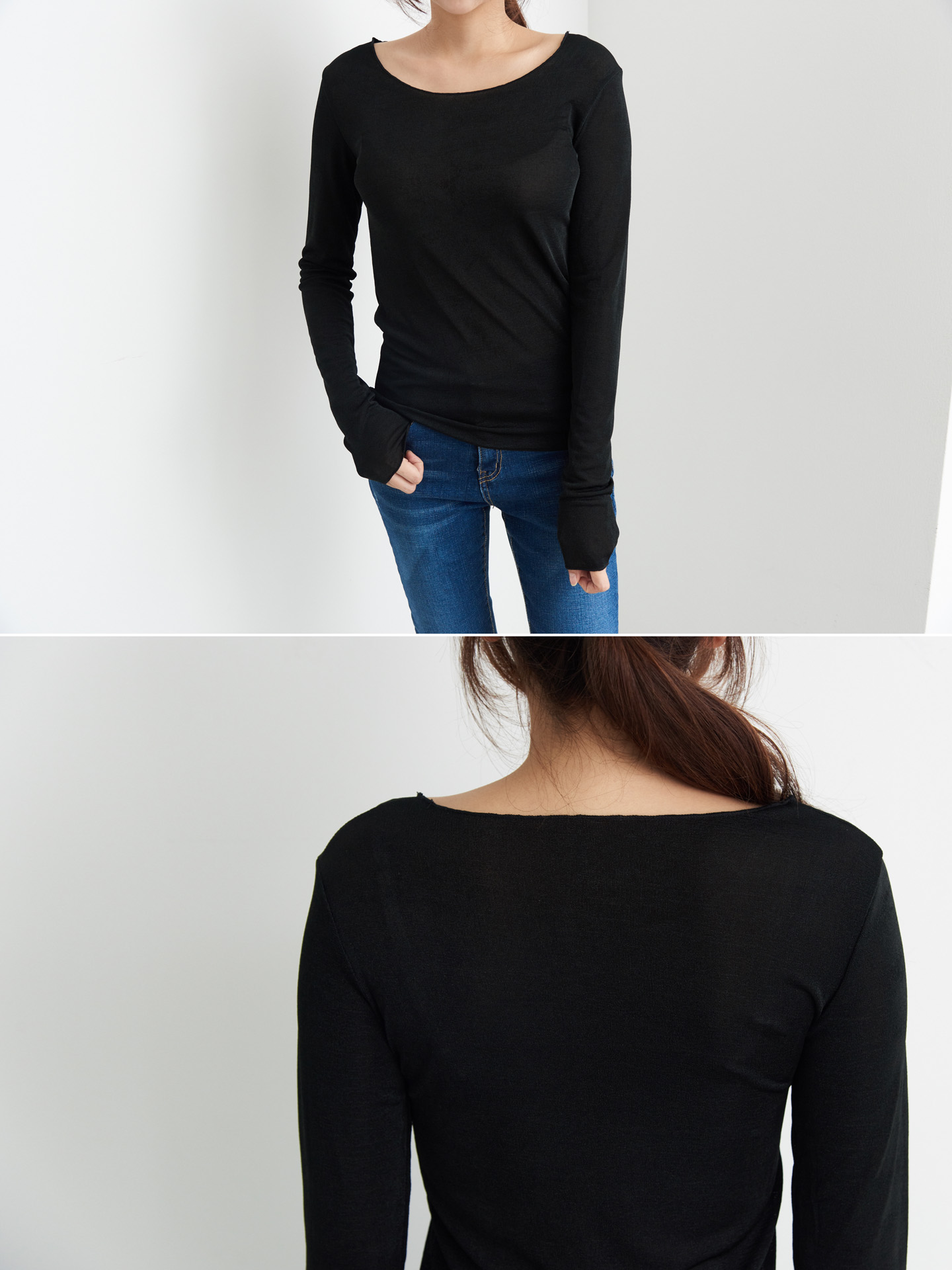 Basic T-shirts Daily Look Good Boat Neck Long Slee