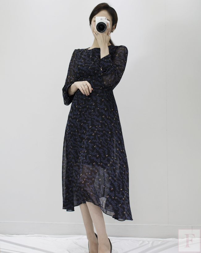 Autumn New Flower Long Sleeve Chiffon Long Dress 3