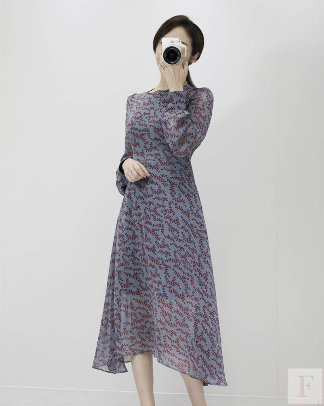 Autumn New Flower Long Sleeve Chiffon Long Dress 3