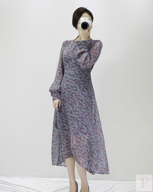 Autumn New Flower Long Sleeve Chiffon Long Dress 3