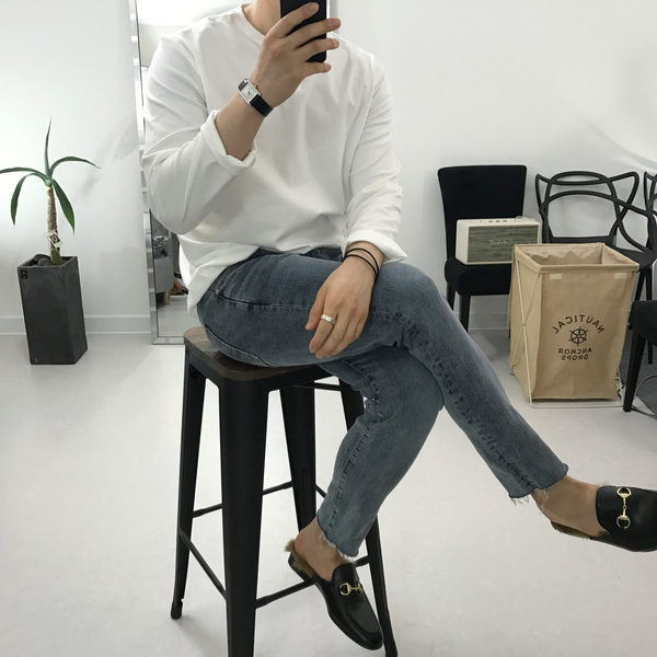 Korea Jeans Pants Med Gray Denim Pants Men's Fa