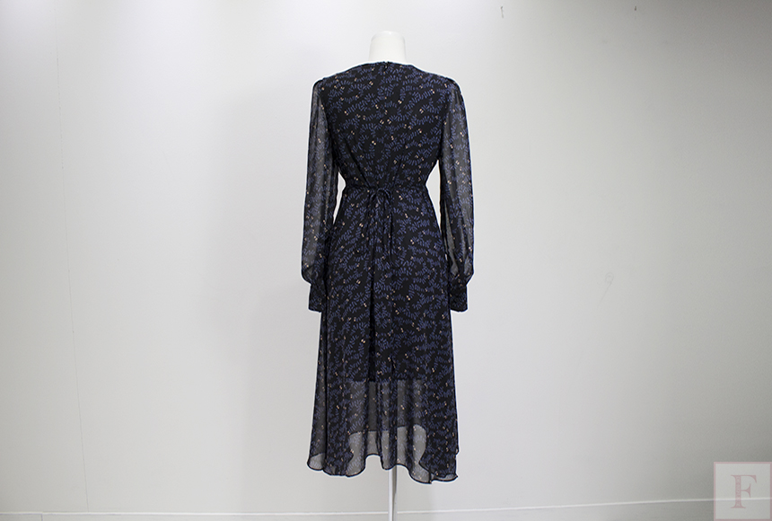 Autumn New Flower Long Sleeve Chiffon Long Dress 3