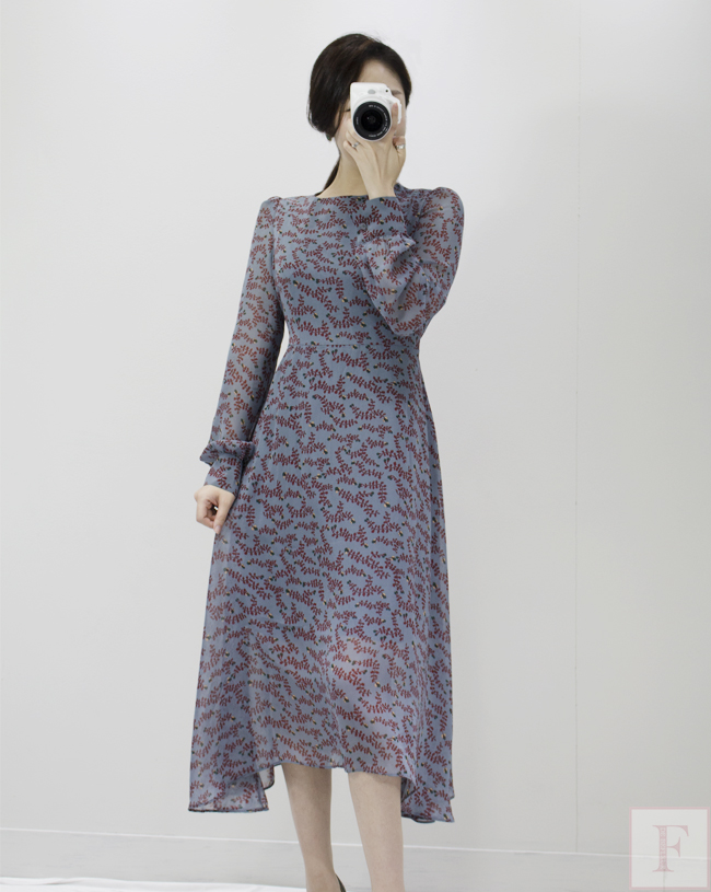 Autumn New Flower Long Sleeve Chiffon Long Dress 3