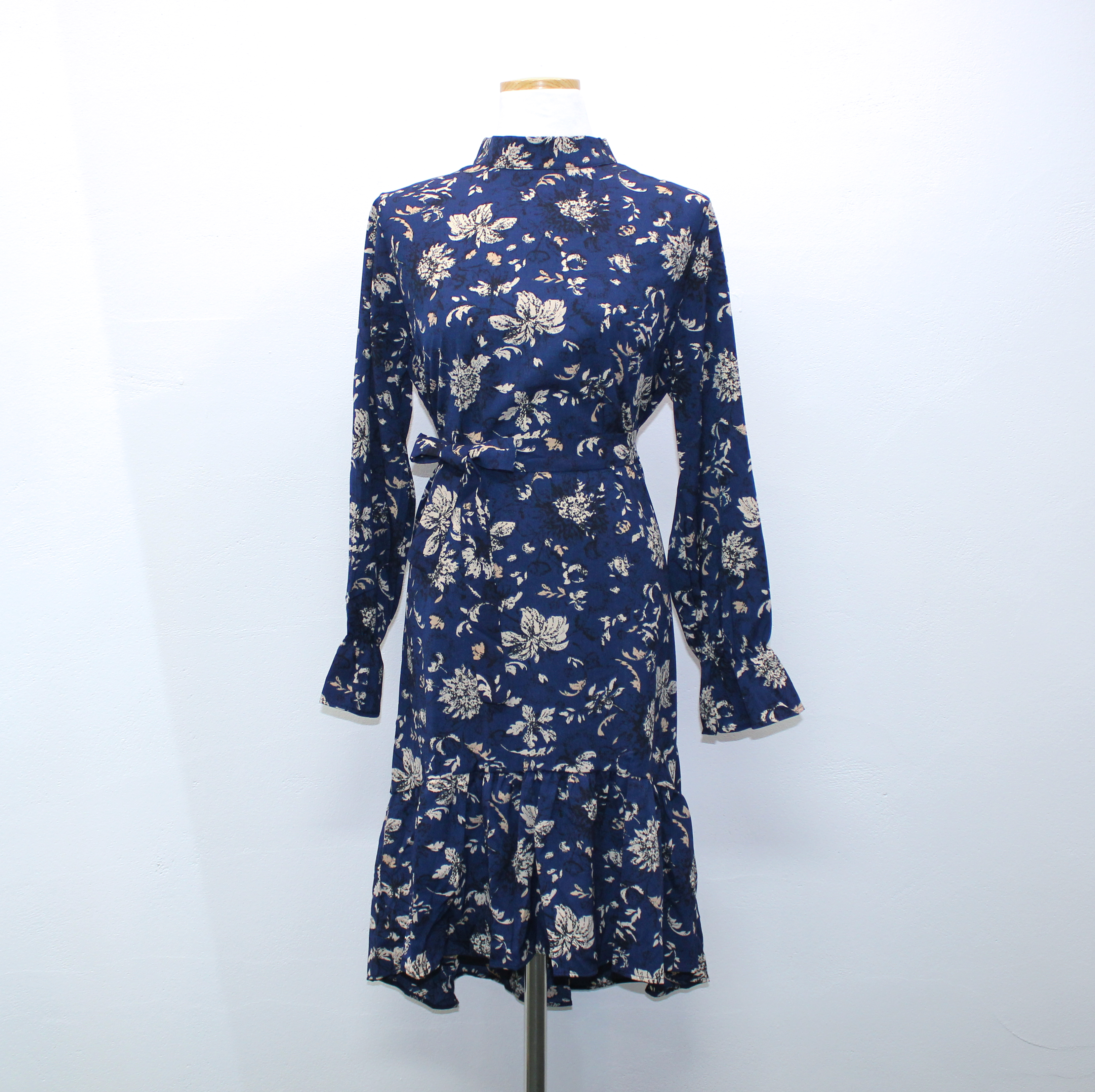 Autumn china neck flower chiffon skirt ruffle dres