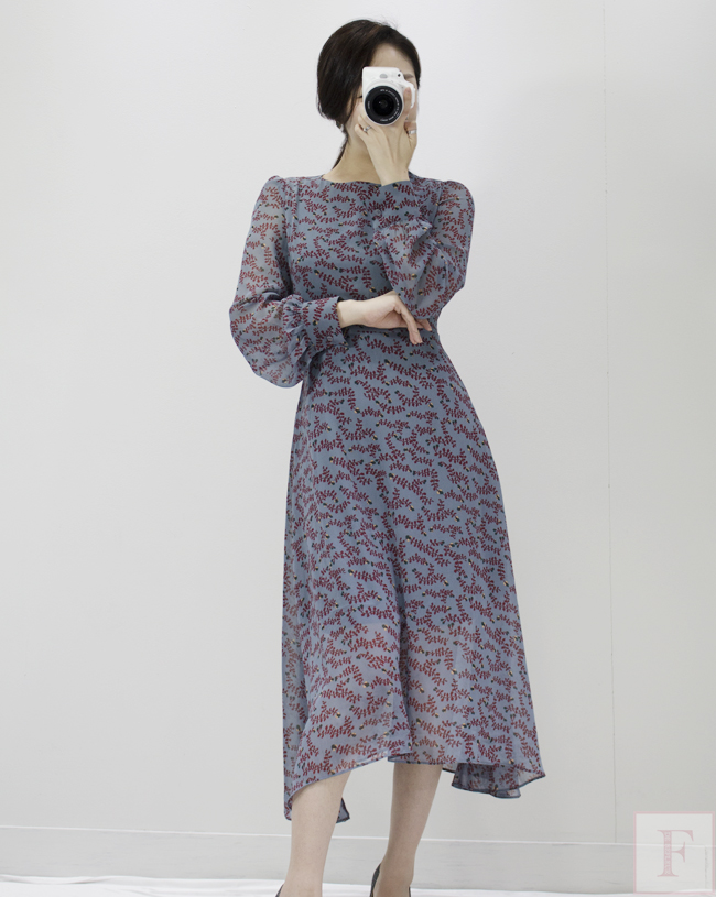 Autumn New Flower Long Sleeve Chiffon Long Dress 3