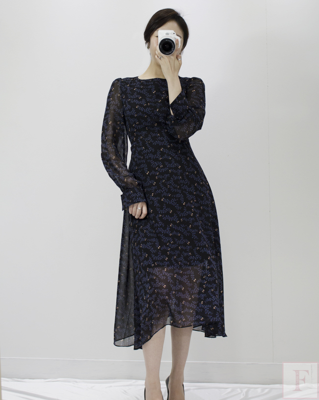 Autumn New Flower Long Sleeve Chiffon Long Dress 3