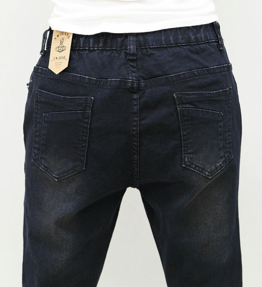 Korea Jeans Pants Autumn Statue Black Slim Exhaust