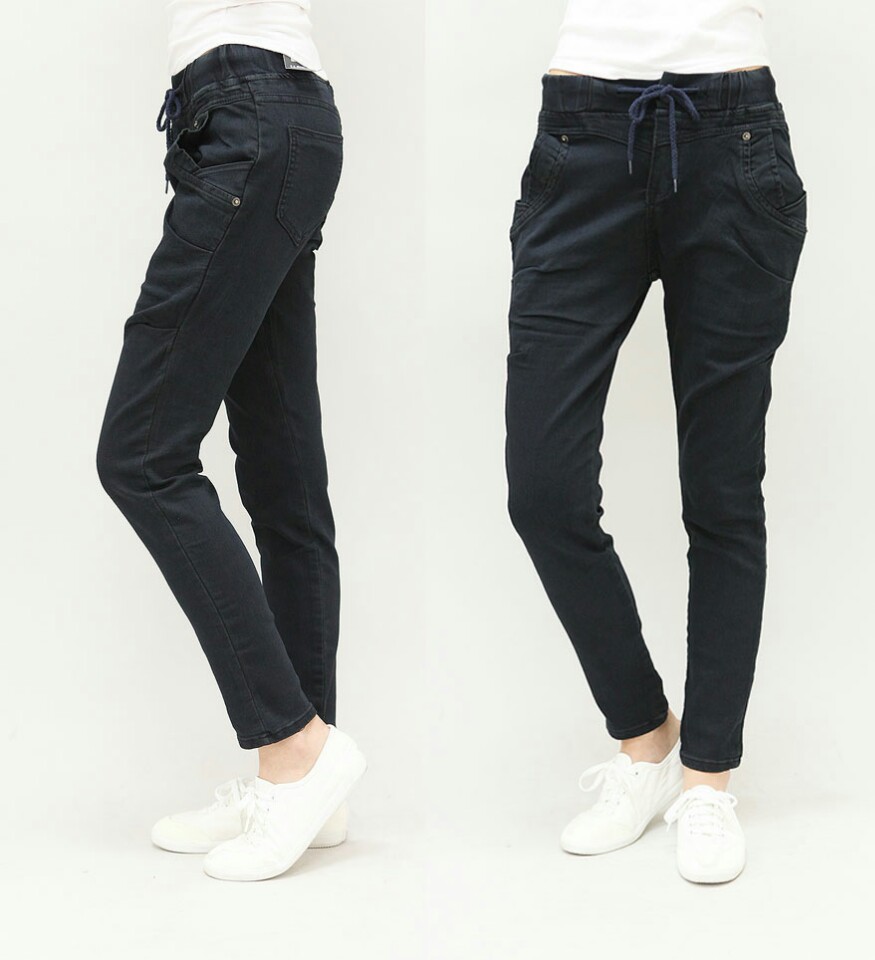 Korea Jeans Pants Autumn Statue Black Slim Exhaust