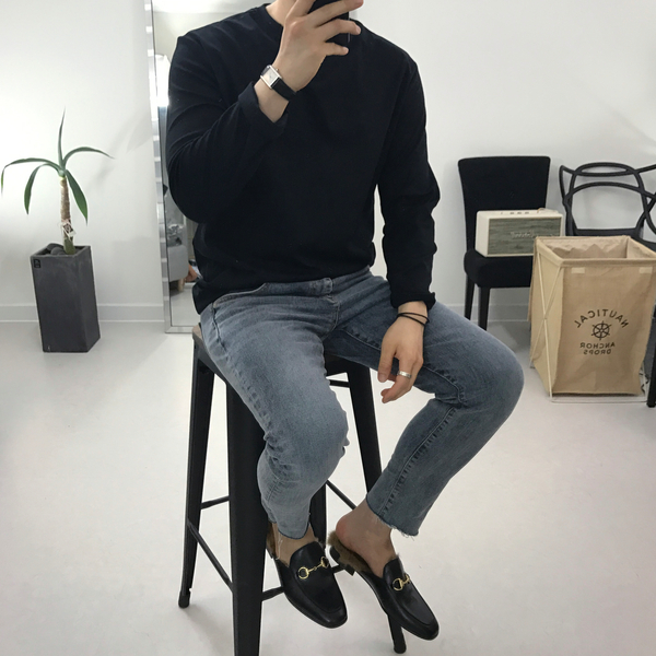 Korea Jeans Pants Med Gray Denim Pants Men's Fa