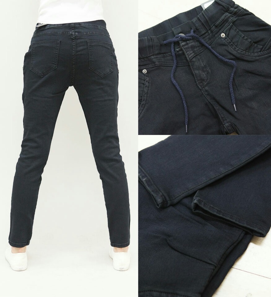 Korea Jeans Pants Autumn Statue Black Slim Exhaust