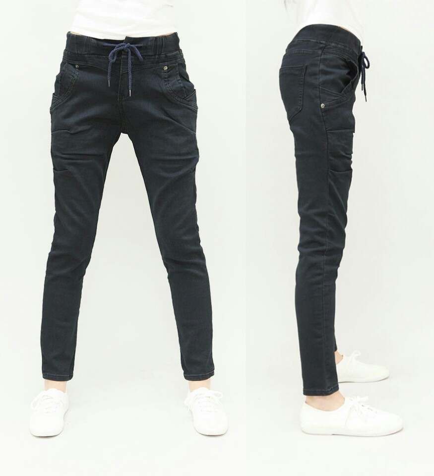 Korea Jeans Pants Autumn Statue Black Slim Exhaust