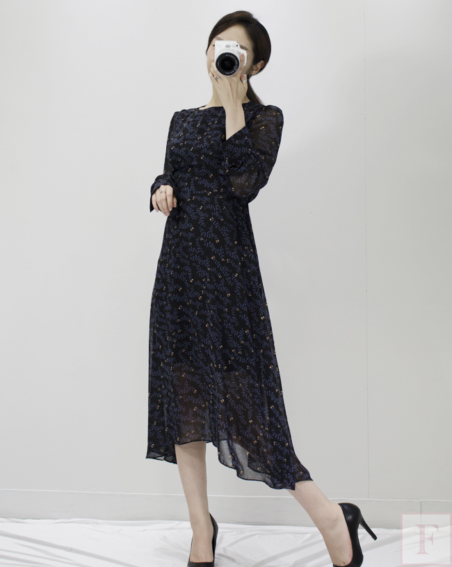 Autumn New Flower Long Sleeve Chiffon Long Dress 3