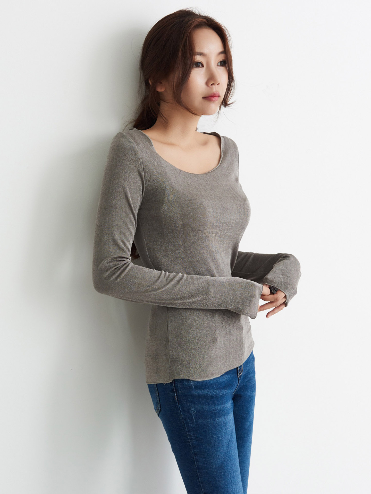 Basic T-shirts Daily Look Good Boat Neck Long Slee