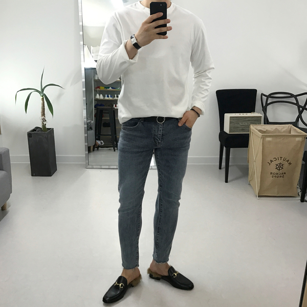 Korea Jeans Pants Med Gray Denim Pants Men's Fa