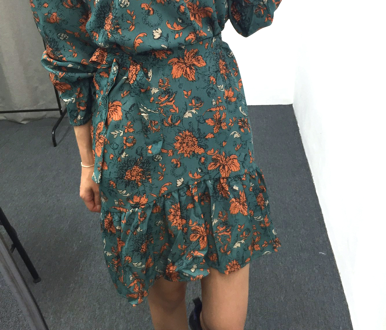 Autumn china neck flower chiffon skirt ruffle dres