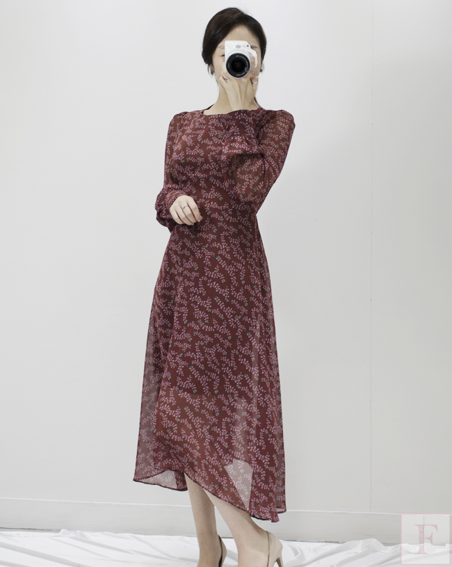 Autumn New Flower Long Sleeve Chiffon Long Dress 3