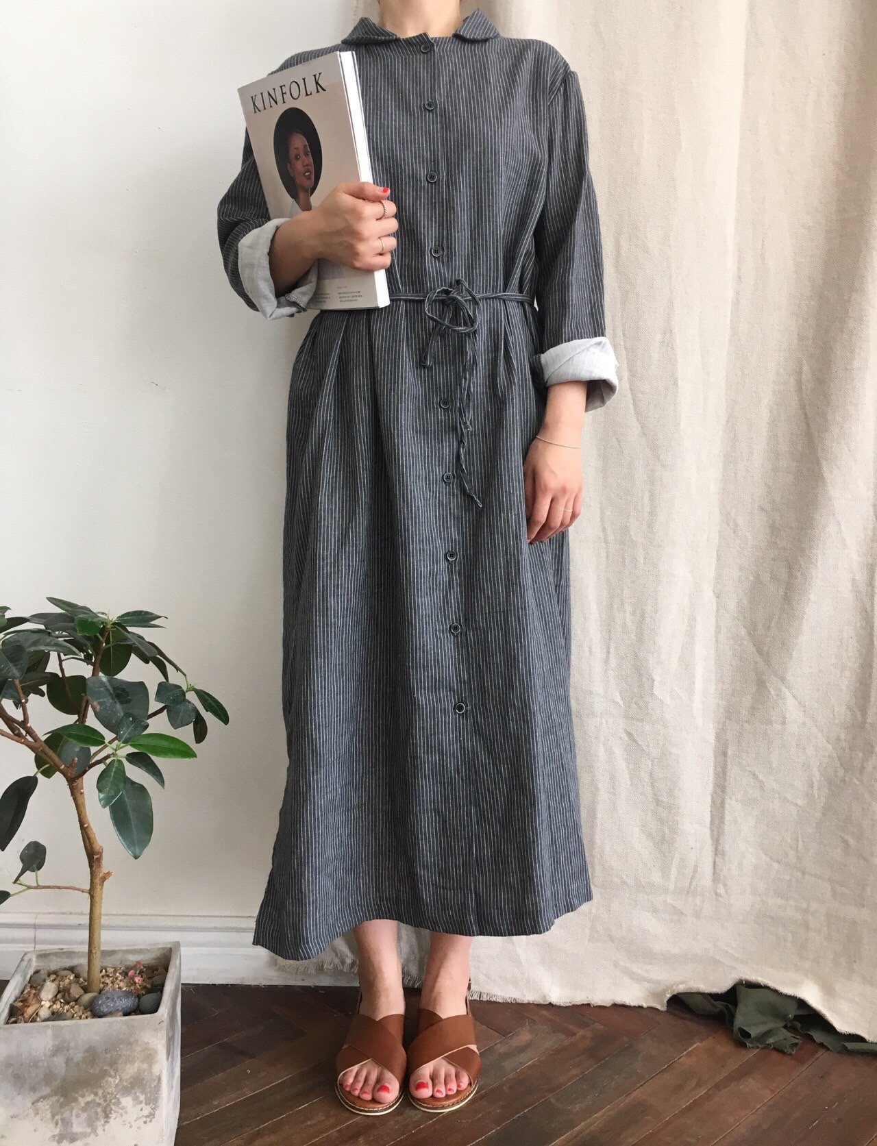 New Striped Shirt Dresses Daily Coordinate Basic P