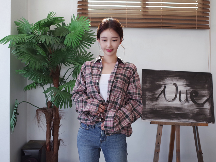 Women Blouses Autumn Woman Over Buffet Check South