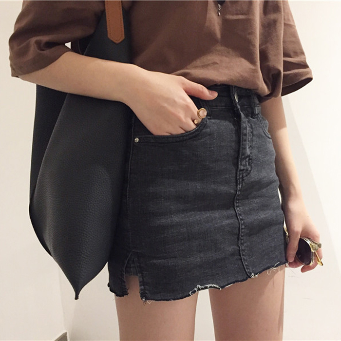 Denim Skirt incision denim jeans pants, autumn blu