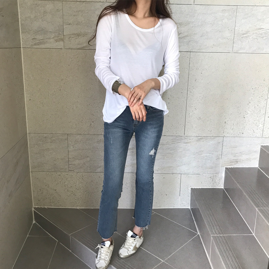 Round long sleeve basic T-shirt inner girl