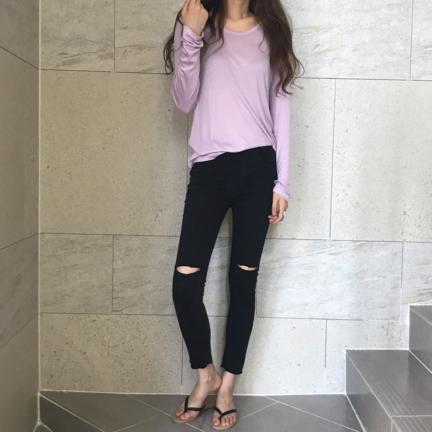 Round long sleeve basic T-shirt inner girl