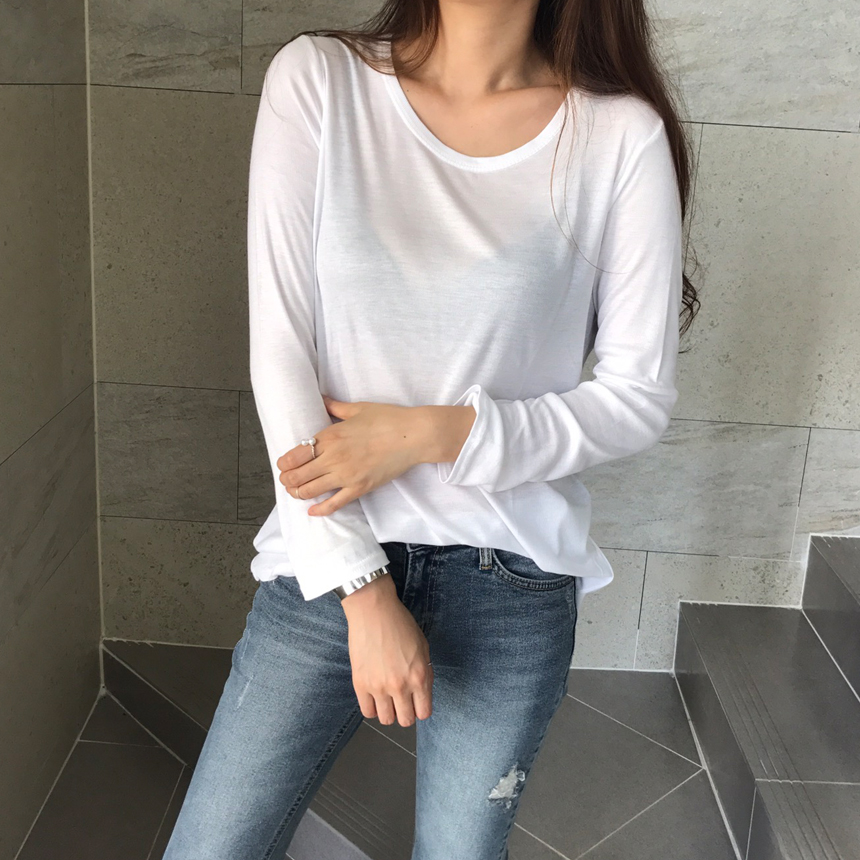 Round long sleeve basic T-shirt inner girl