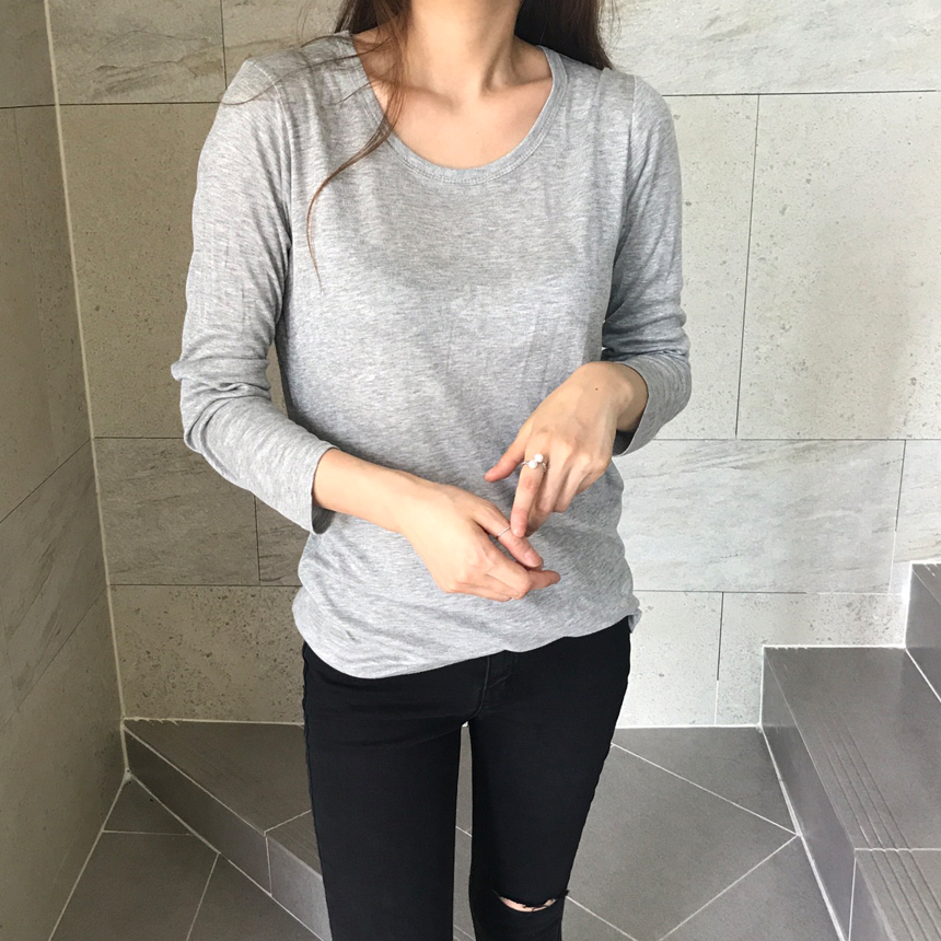 Round long sleeve basic T-shirt inner girl
