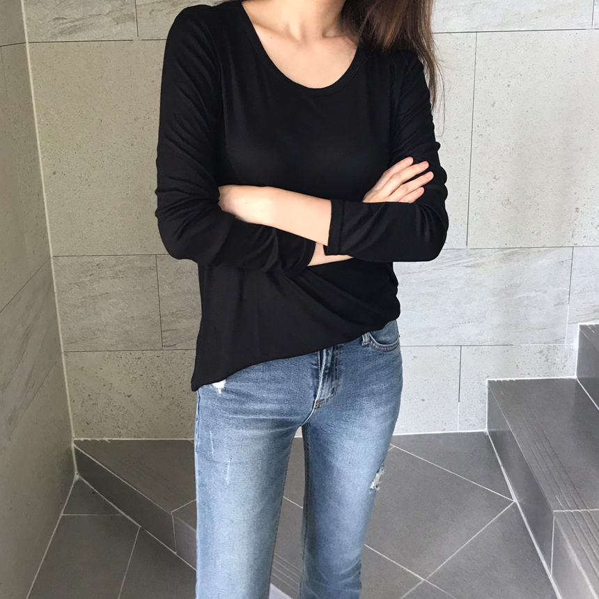 Round long sleeve basic T-shirt inner girl
