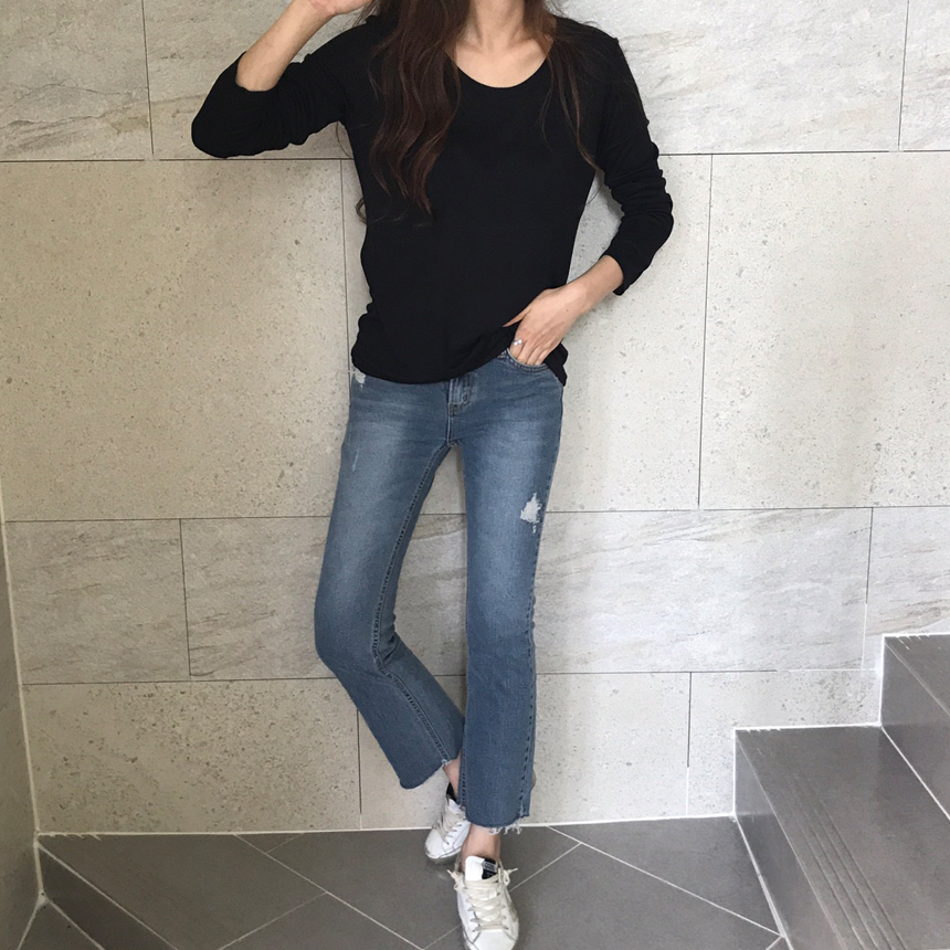 Round long sleeve basic T-shirt inner girl
