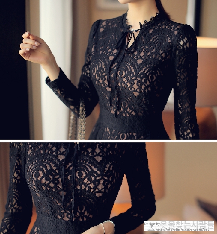 New Women Dress Black Punching Lace Flower Eyelet 