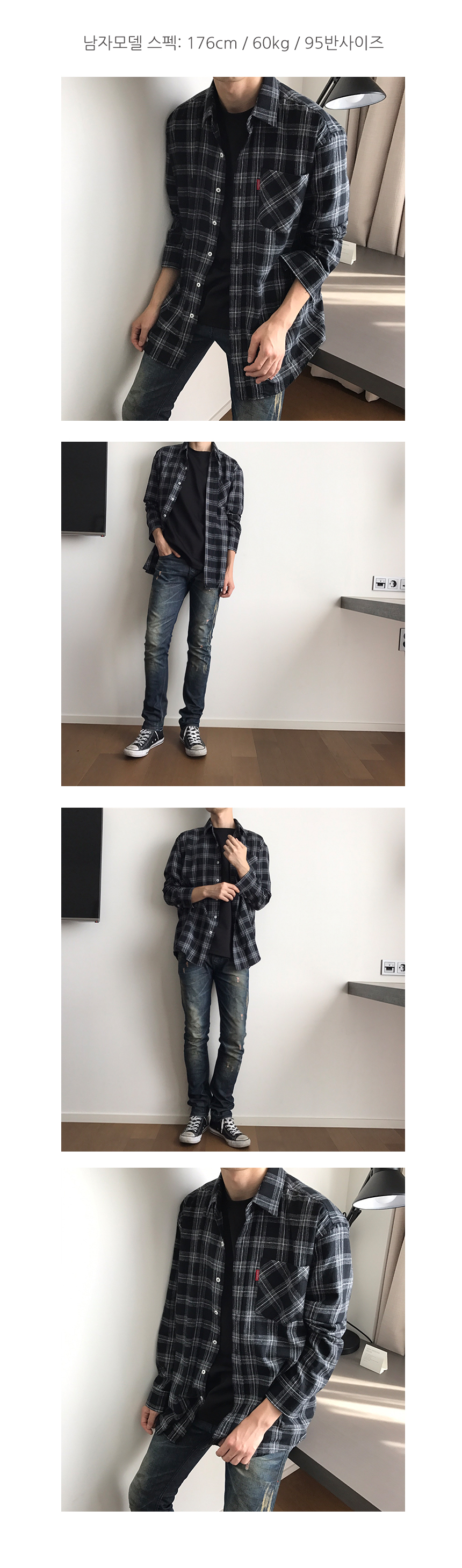 Unisex Check Navy Couple Shirt Men Women