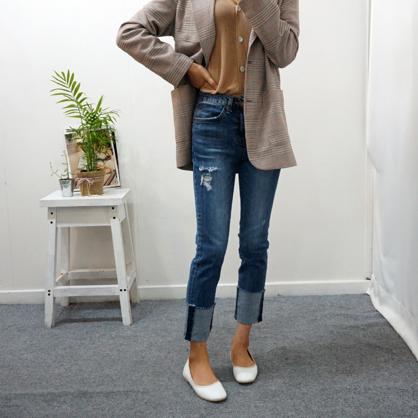 Women Jeans Pants Roll-Up Remedies Date Span Jeans