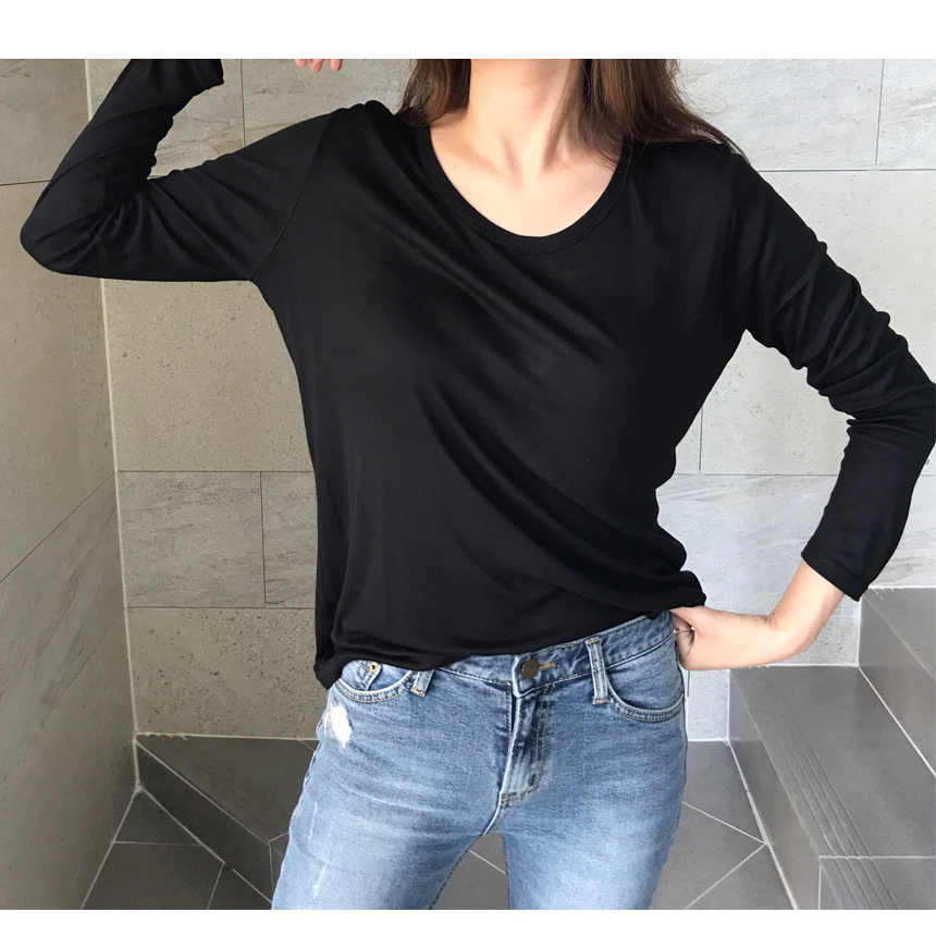 Round long sleeve basic T-shirt inner girl