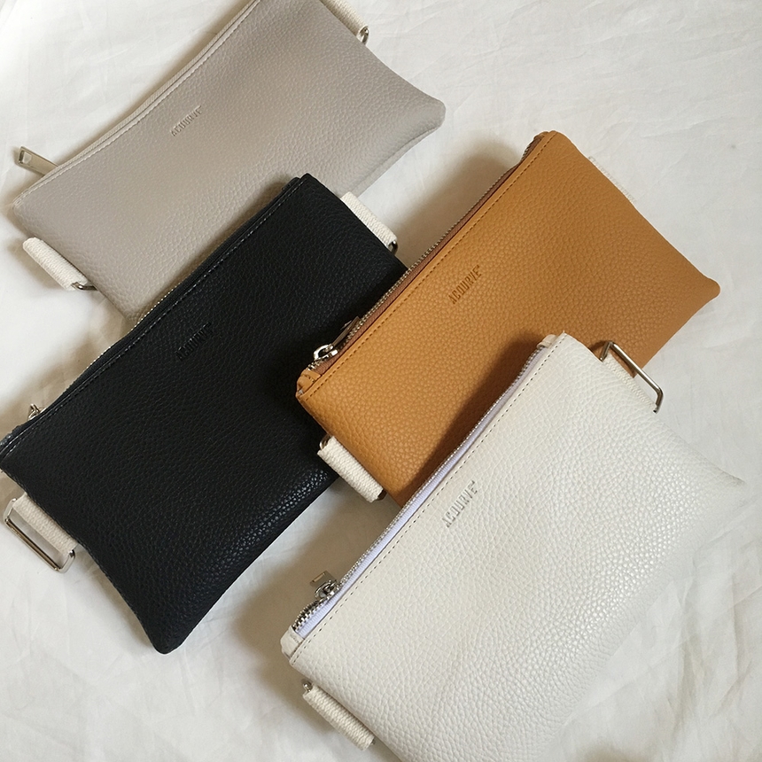 New Leather Strap Mini Clutch Black, White, Camel,