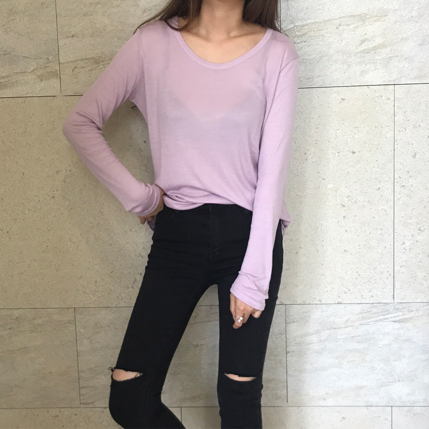 Round long sleeve basic T-shirt inner girl