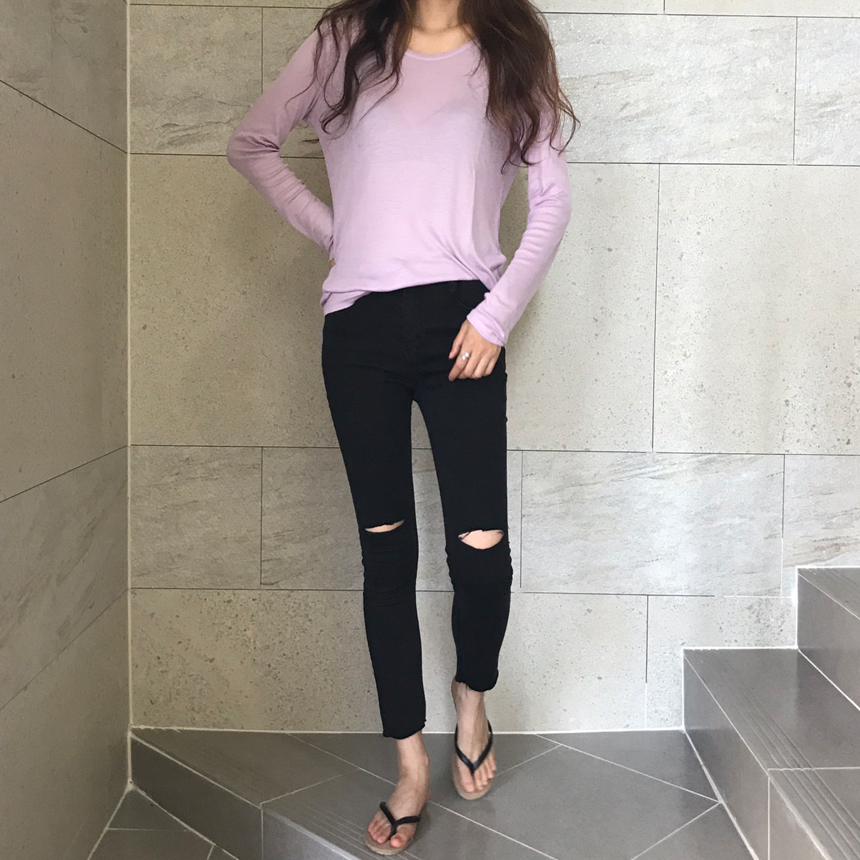 Round long sleeve basic T-shirt inner girl